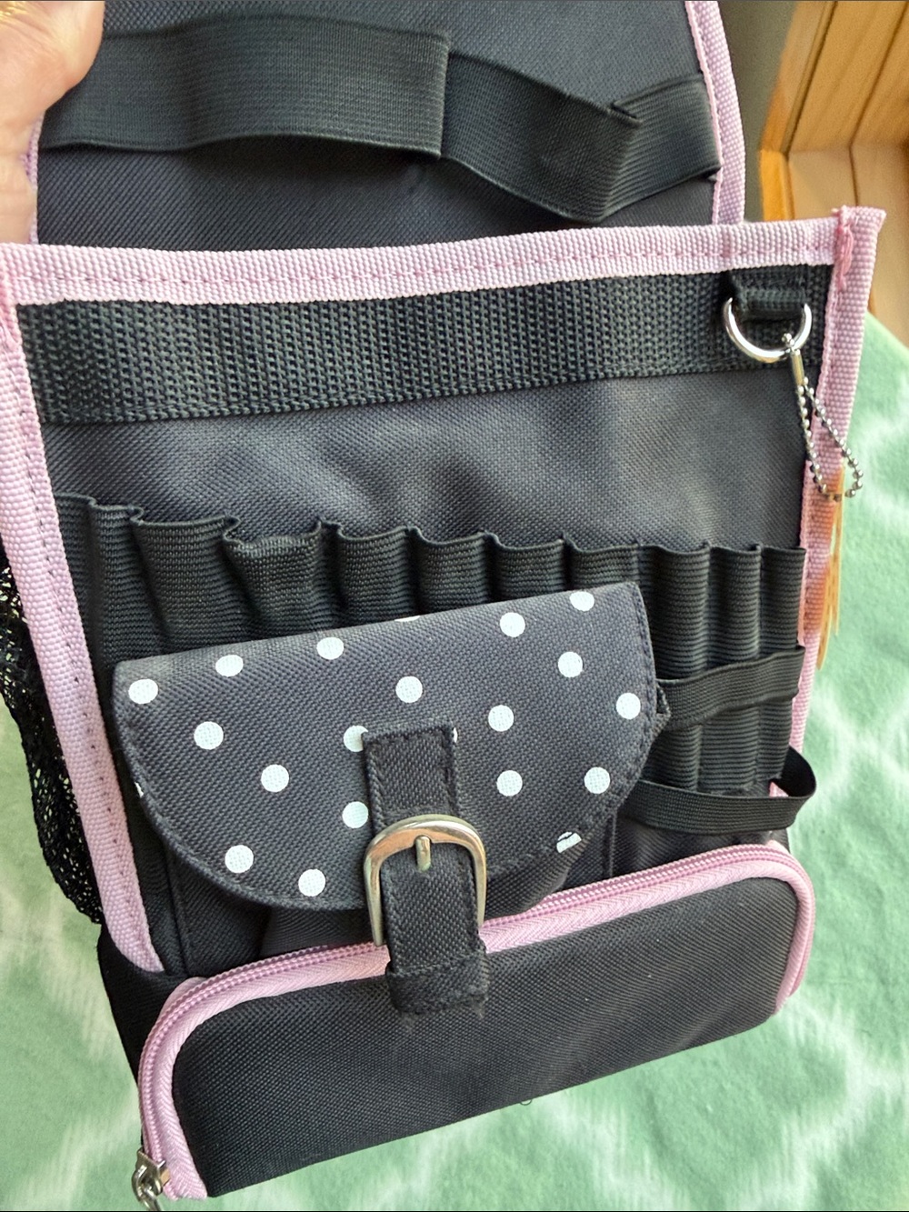 NWT AMM’s Tote-Ally Craft Tote Organizer Bag in Black White Polka Dots Pink Trim - Picture 10 of 13